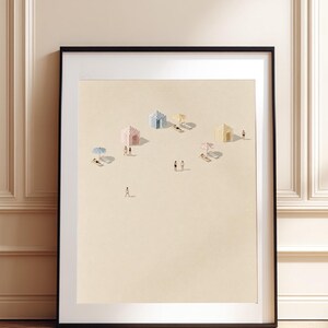 Tiny Beachgoers Print, Minimal Aerial Summer Art
