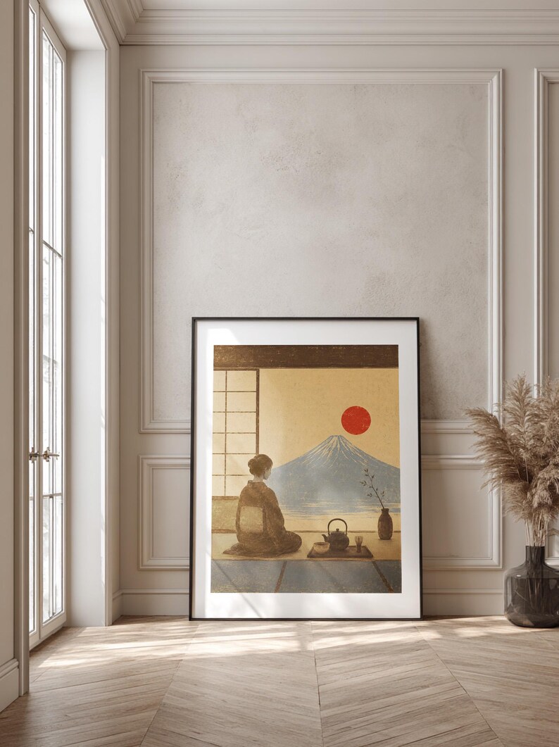 Tea Ceremony Mount Fuji Print, Japanese Zen Wall Art, Zen Poster ...