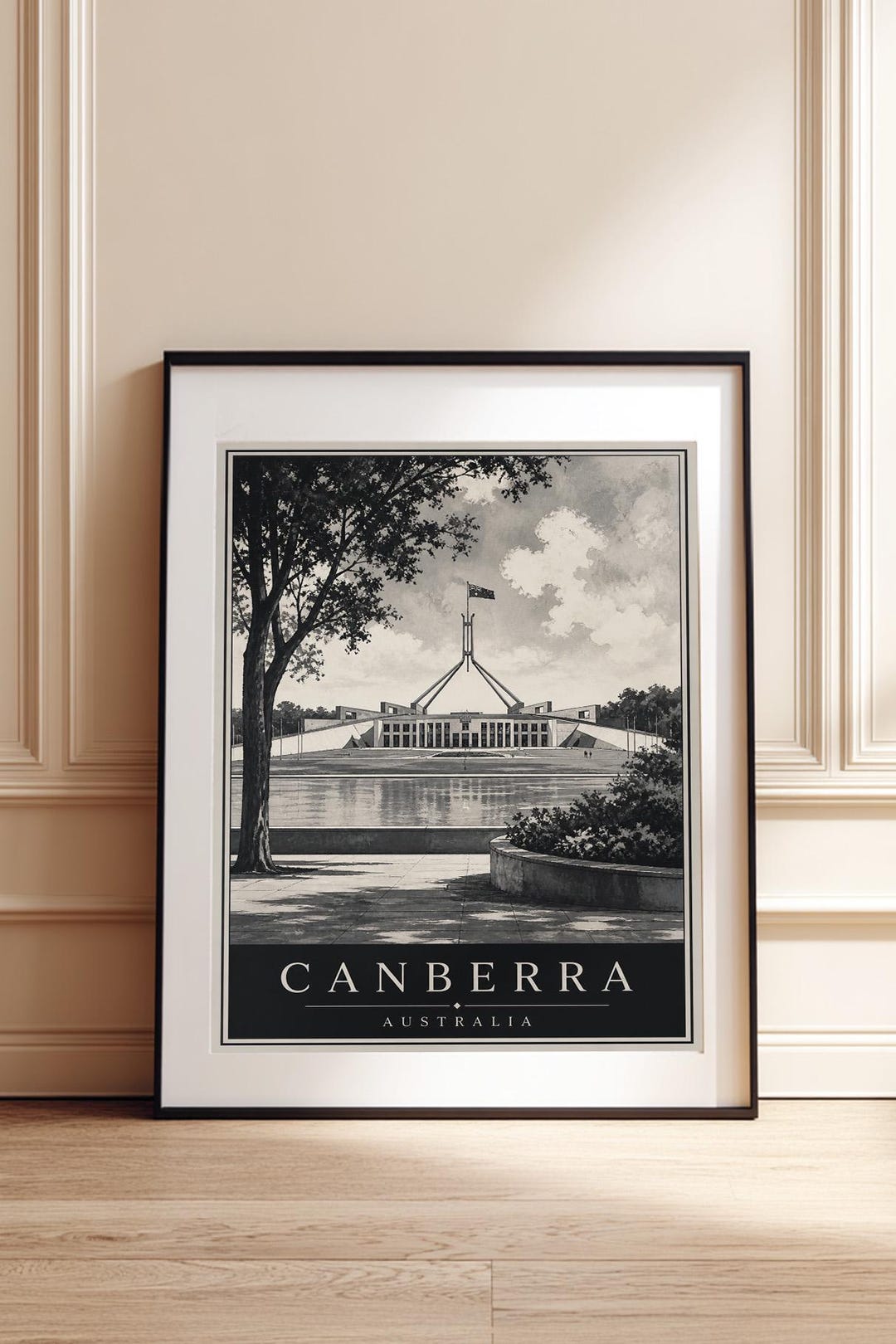 Canberra Australia Poster Print, Parliament House Wall Art, Black and ...
