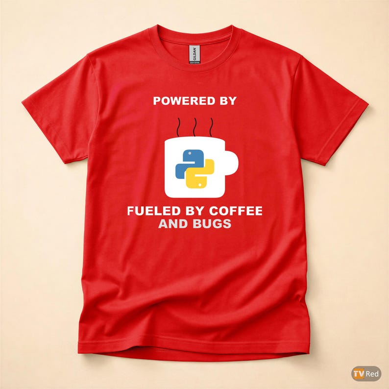 Camiseta "Powered By Python" / Camiseta para Desenvolvedor/Programador / Camiseta com Humor sobre Café e Programação imagem 5