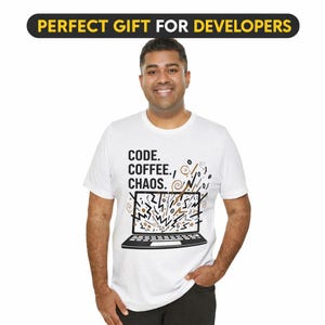 Code Coffee Chaos Laptop T-Shirt – Programmer Shirt – Developer Gift – Coding Humor Tee – Software Engineer Shirt – IT Geek Tee