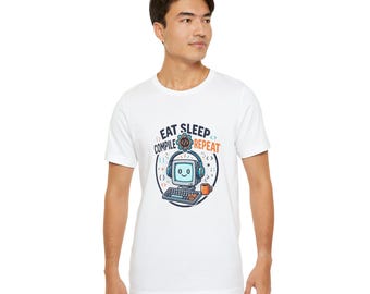 Rolig programmerare-t-shirt / ät sov kompilera upprepa / kodning humor utvecklare-t-shirt