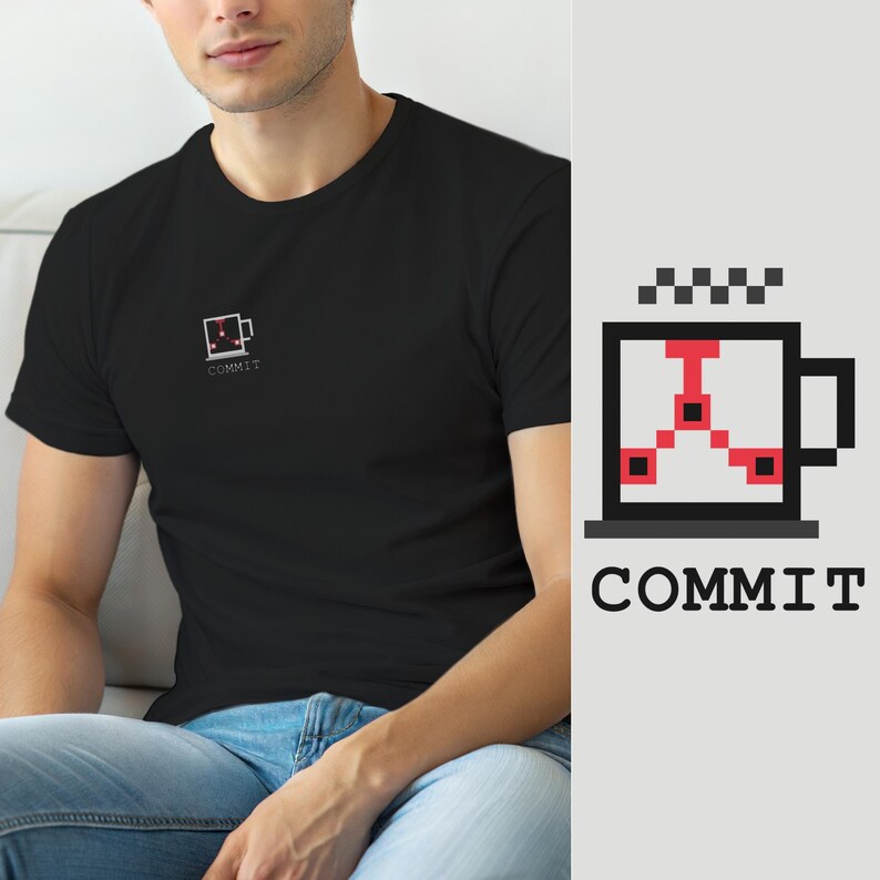 Coffee Commit Repeat / Developer T-Shirt / Git Programmer Humor / Retro Tech Tee afbeelding 1