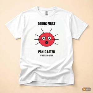 Debug First Panic Later / Developer T-Shirt / Programmer Humor Tee image 8