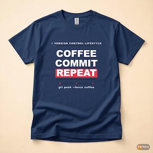 Coffee Commit Repeat / Developer T-Shirt / Programmer Git Humor / Coder Coffee Tee image 4