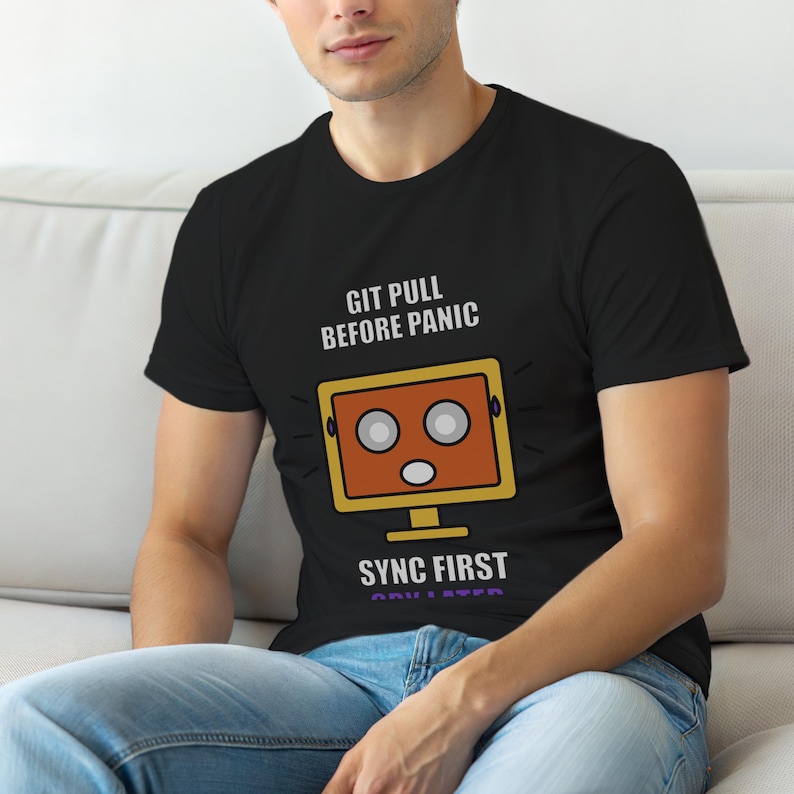 Faites un pull Git avant de paniquer / Humour de développeur / T-shirt pour codeur image 1