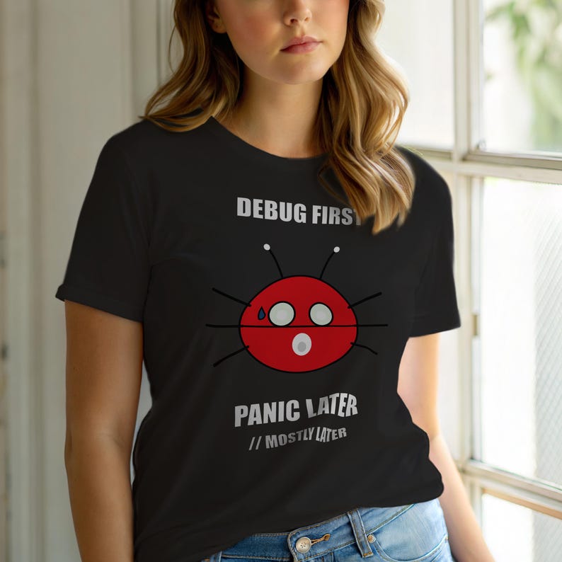 Debug First Panic Later / Developer T-Shirt / Programmer Humor Tee image 6