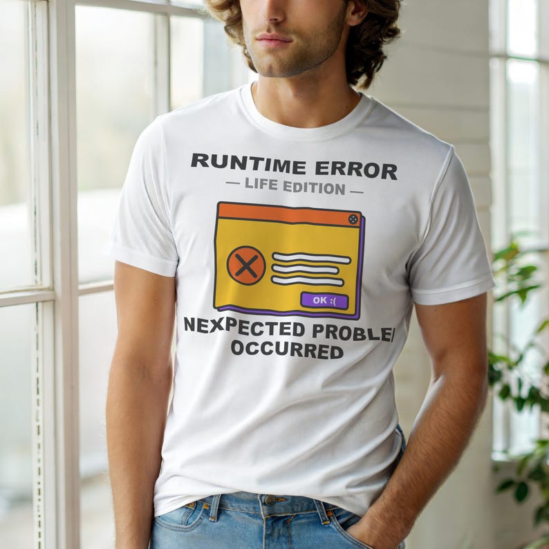 Runtime Error Life Edition / Developer Cartoon Tee / Programmer Humor T-Shirt afbeelding 6