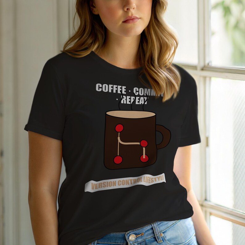 Coffee Commit Repeat / Developer T-Shirt / Programmer Humor Tee / Git Coffee Coder Gift image 1