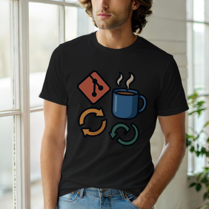 T-shirt « Git Commit Coffee Repeat » / T-shirt « Programmeur Git » / Cadeau pour développeur DevOps / T-shirt de contrôle de version image 1