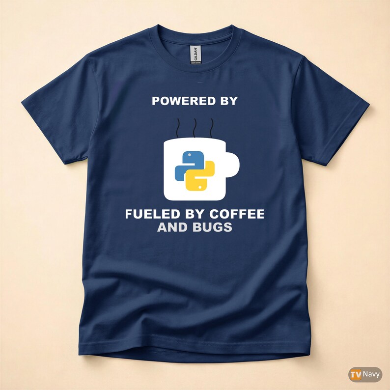 Camiseta "Powered By Python" / Camiseta para Desenvolvedor/Programador / Camiseta com Humor sobre Café e Programação imagem 4