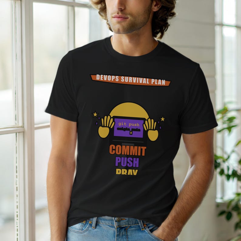 Commit Push Pray / Developer Humor / Git Programming / Funny Coder T-Shirt afbeelding 1