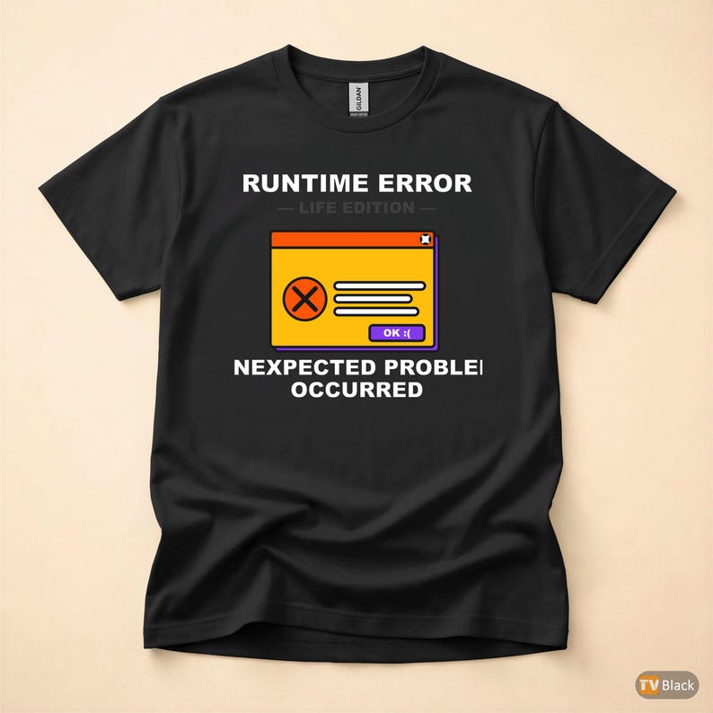Runtime Error Life Edition / Developer Cartoon Tee / Programmer Humor T-Shirt afbeelding 3