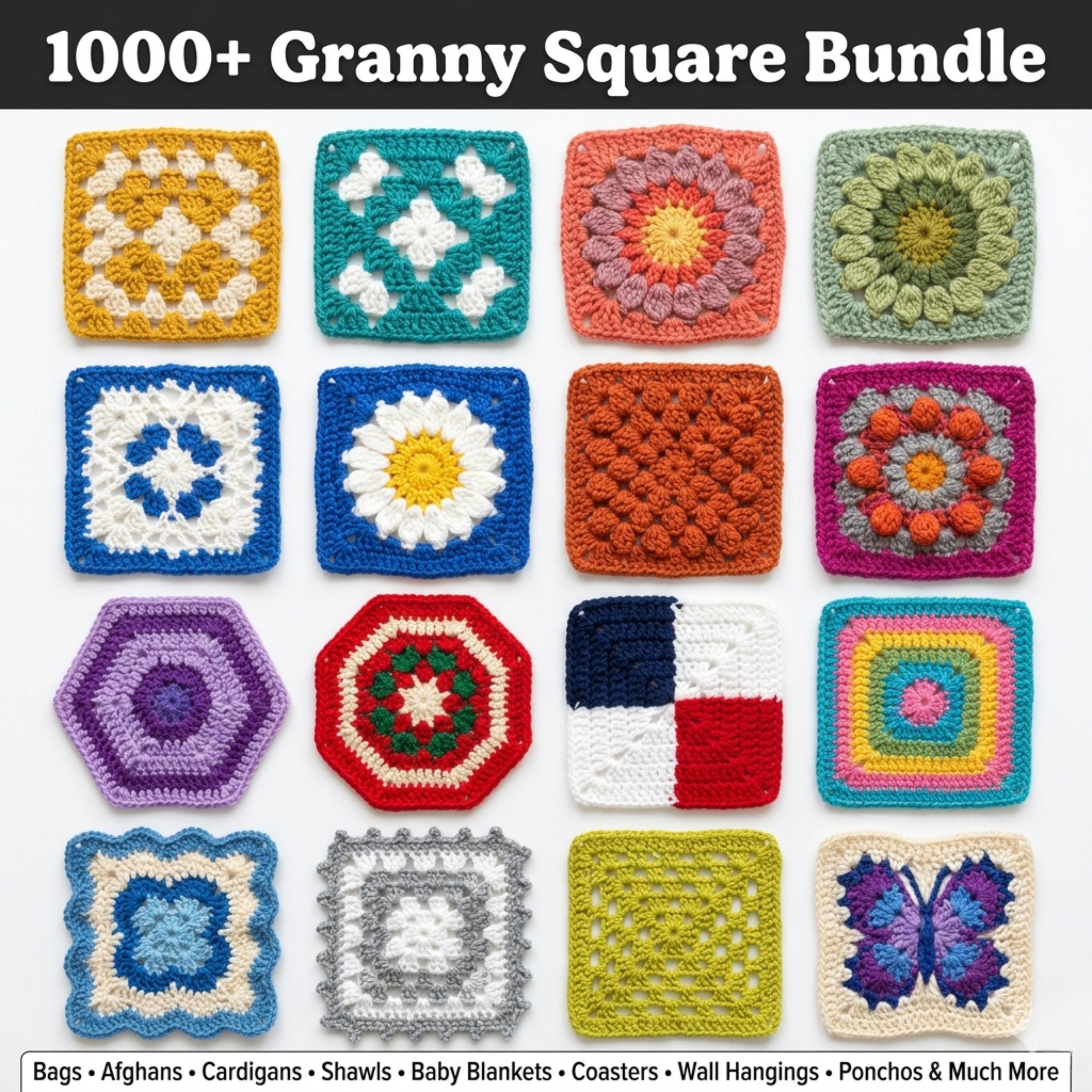 1000 Granny Square Crochet Pattern Bundle Patterns PDF Afghan Blanket ...