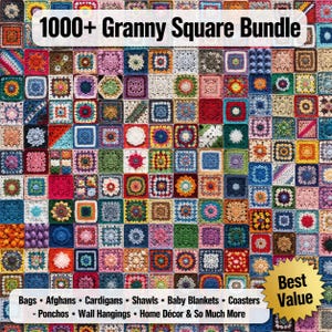 1000 Grandma Square Häkelanleitung Bundle Patterns PDF Afghanische Decke Motiv-Sammlung Floral Grandma Squares Patchwork Crochet Designs