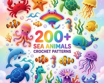 200+ Sea Animal Crochet Pattern Bundle PDF | Amigurumi Ocean Animals Set | Octopus Turtle Whale Crab Fish Dolphin Crochet Collection