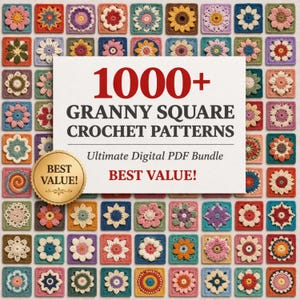 Paquete de más de 1000 patrones de ganchillo cuadrados de la abuela en PDF / Megacolección de patrones de motivos de ganchillo / Patrón de manta afgana - De principiante a avanzado
