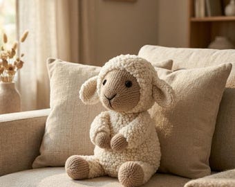 Sheep Knitting Pattern PDF Soft Lamb Plush Toy Nursery Decor Baby Gift Tutorial diy stuffed animal plushie project handmade Farm Animal