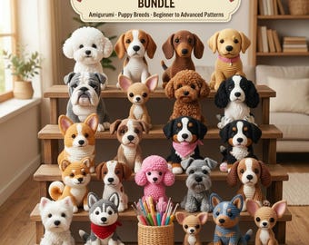 150+ Crochet Dog Pattern Bundle PDF | Amigurumi Puppy Breed Patterns |  fluffy poodles, dachshund, bulldog, husky, pugs, labradoodles