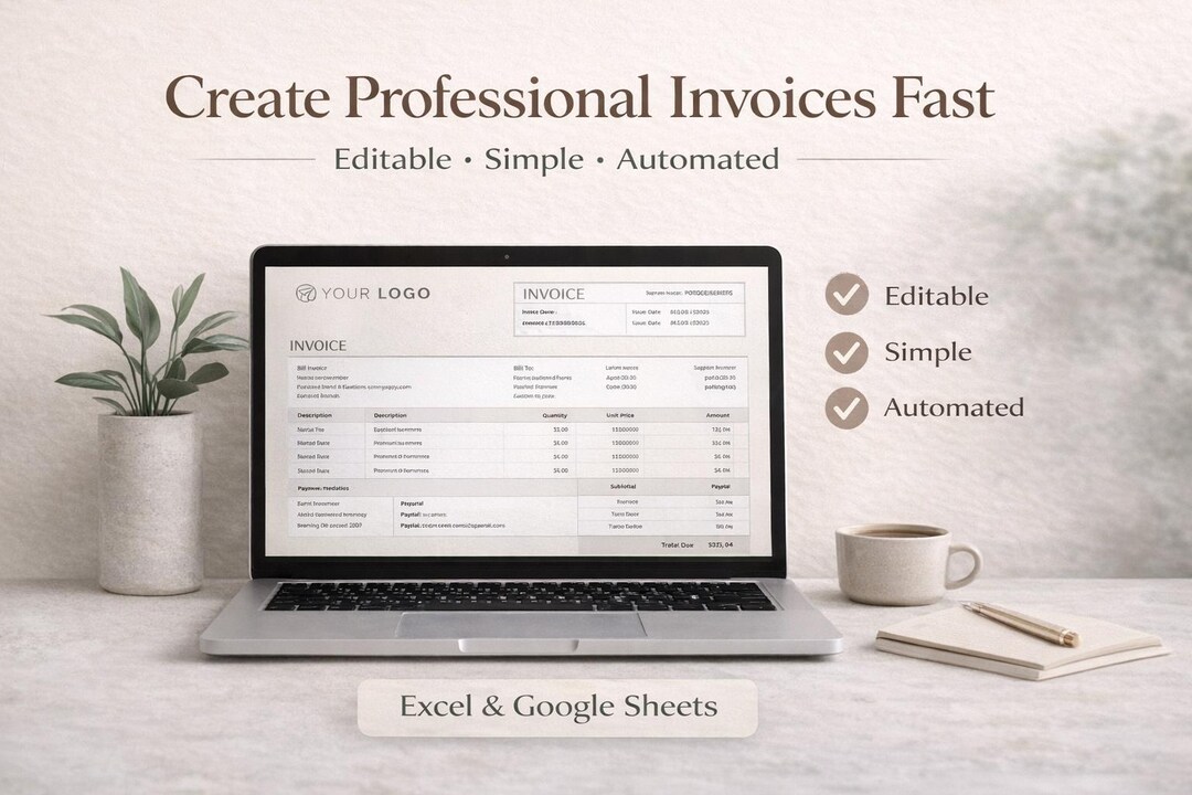 Editable Invoice Template for Excel & Google Sheets (digital Download ...