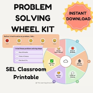 Problem Solving Wheel Printable | Conflict Resolution Chart for Kids | SEL Classroom Tool | Behavior Support