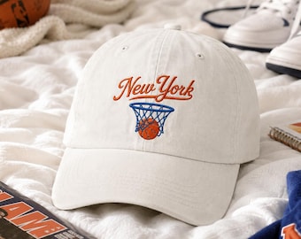 Cappellino da basket New York con ricamo, effetto lavato, stile retrò, cappellino da basket NY, cappello da basket NBA New York