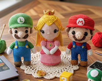 Ciondolo retrò di Super Mario all'uncinetto, adorabile personaggio del videogioco fatto a mano per zaino e portachiavi, ciondolo per zaino, regalo per gli amanti dei videogiochi