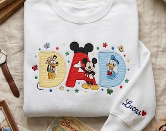 Maglietta Disney personalizzata con ricamo per papà, maglietta per neo papà, maglietta di Topolino per papà 2026, regalo Disney per la festa del papà