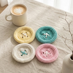 Posavasos de ganchillo con botones, juego de posavasos con botones, posavasos para bebidas, posavasos con diseño de animales divertidos, regalo único para inauguración de casa