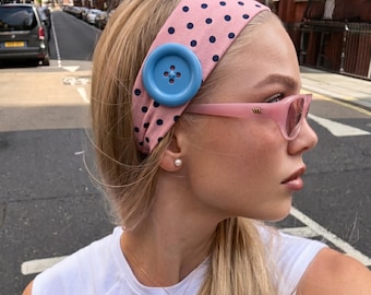 Fascia per capelli fatta a mano con bottoni per ragazze, fascia a pois, grazioso accessorio per capelli stile Y2K, regalo stravagante, regalo per lei, regalo per la festa della mamma