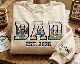 Felpa personalizzata per papà con foto ricamata all'interno delle lettere, regalo personalizzato per la festa del papà, felpa con cappuccio e ritratto senza volto ricamato, regalo per papà