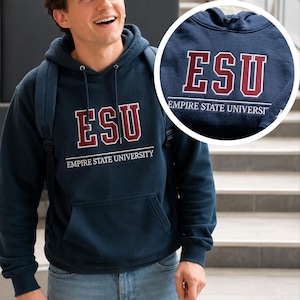 Sweat à capuche brodé personnalisé ESU Empire State University, sweat-shirt universitaire personnalisé avec nom, cadeau inspiré des Spider-Man.