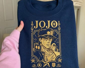 Felpa JoJo ricamata, Felpa Jotaro Kujo, Camicia Anime JoJo, Felpa con cappuccio Avventura bizzarra, Regalo Anime unisex