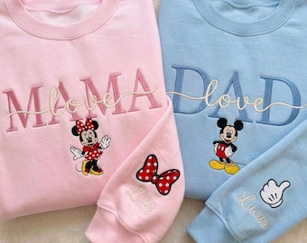 Felpa coordinata Disney personalizzata per mamma e papà, maglietta coordinata Disney per tutta la famiglia, maglietta Minnie Mouse per la mamma, maglietta Mickey Dada, maglietta per la festa del papà