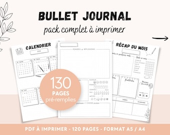Bullet Journal complet - en français - PDF à imprimer format A4 A5｜Agenda 2026 daté & non daté - Trackers - Organisation quotidienne