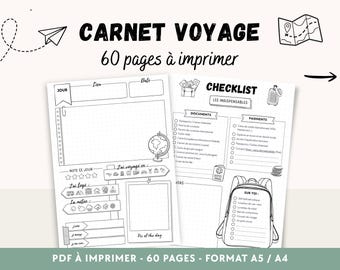 Carnet de Voyage à imprimer - Organisateur de voyage • Bullet Journal Voyage en Français | PDF imprimable | Travel planner