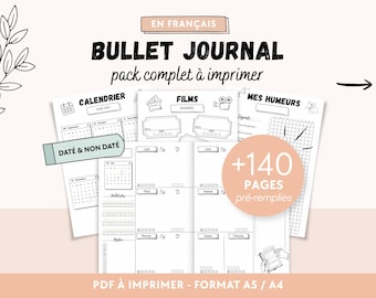 Bullet Journal à imprimer en français – Agenda 2026-2027 + non daté | Trackers | PDF A4 A5