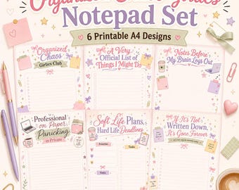 Organized Chaos Girlies Notepad Set, Funny To-Do List, Printable Stationery (Digital Download)