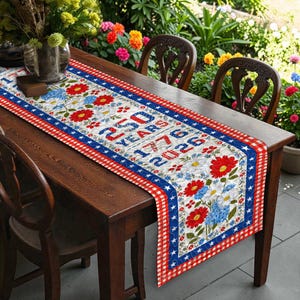 Camino de mesa personalizado conmemorativo del 250 aniversario de Estados Unidos, decoración patriótica para mesa (EE. UU. 1776-2026), decoración floral patriótica para mesa.