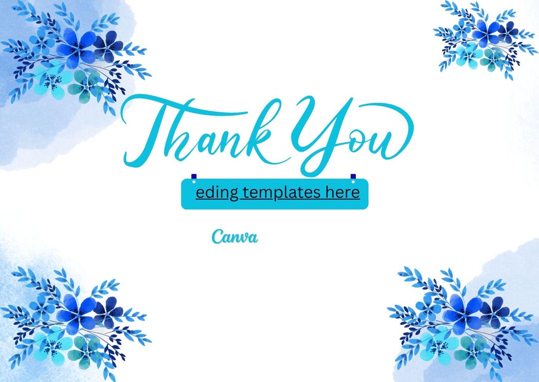 Blue Floral Thank You Card Template, Editable Canva Thank You Card ...