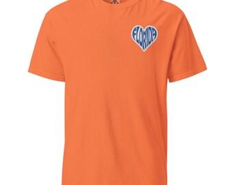 Embroidered Florida Heart Comfort Colors Shirt, Gameday Football Tee