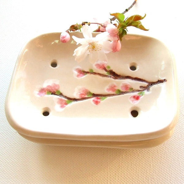 Ceramic Botanical Cherry Blossom Soap Dish - Pink Cherry Blossom
