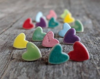 Colourful heart earrings ceramic stud posts