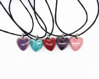 Tiny Heart necklace, ceramic turquoise, purple, red or pink glaze