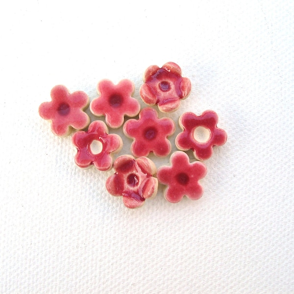 Burgundy ceramic earrings, little flowers, stud posts, Maroon, oxblood, hypoallergenic