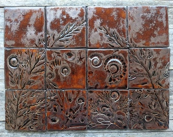 Fossil tile panel 12 rust coloured tiles