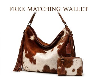 Western Cowhide Hobo Bag Tassels, Genuine Leather Fringe Shoulder Bag, Boho Cow Print Purse