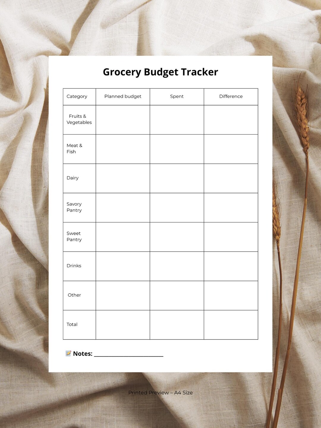 Grocery Budget PDF Printable A4 – Food Expense Tracker – Grocery Budget ...