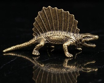 Estatua de Spinosaurus de latón macizo vintage, miniatura de dinosaurio de bronce antiguo, decoración de animales prehistóricos