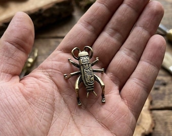 Brass Cricket Statue Detailed Bug Figurine Curiosity Cabinet Decor Antiqued Gold